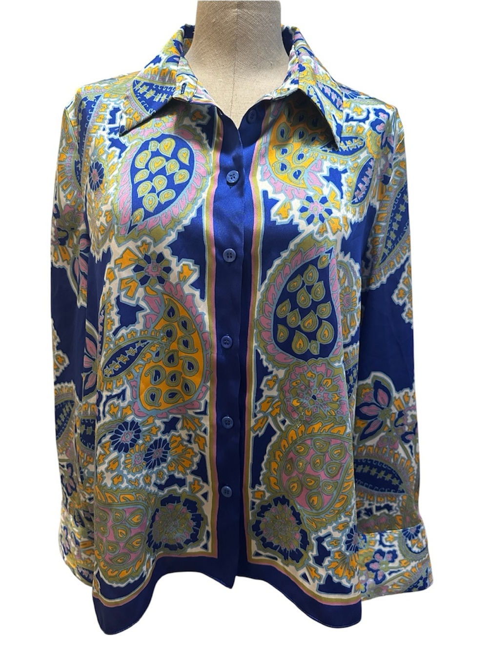 Zara Blue Paisley-Print Blouse Size XL